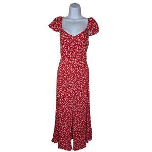 The Workshop Red White Floral Flutter Sleeve Maxi Sundress Front Slit S NWT